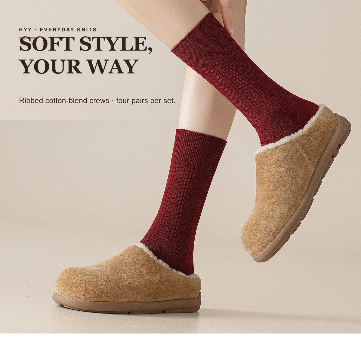 HYY gallery 01 — Soft style your way, cotton-blend crew socks