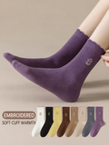 Women's embroidered mid-crew socks — hero and available colors