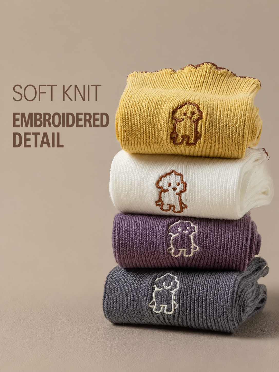 Soft knit and embroidered sock detail