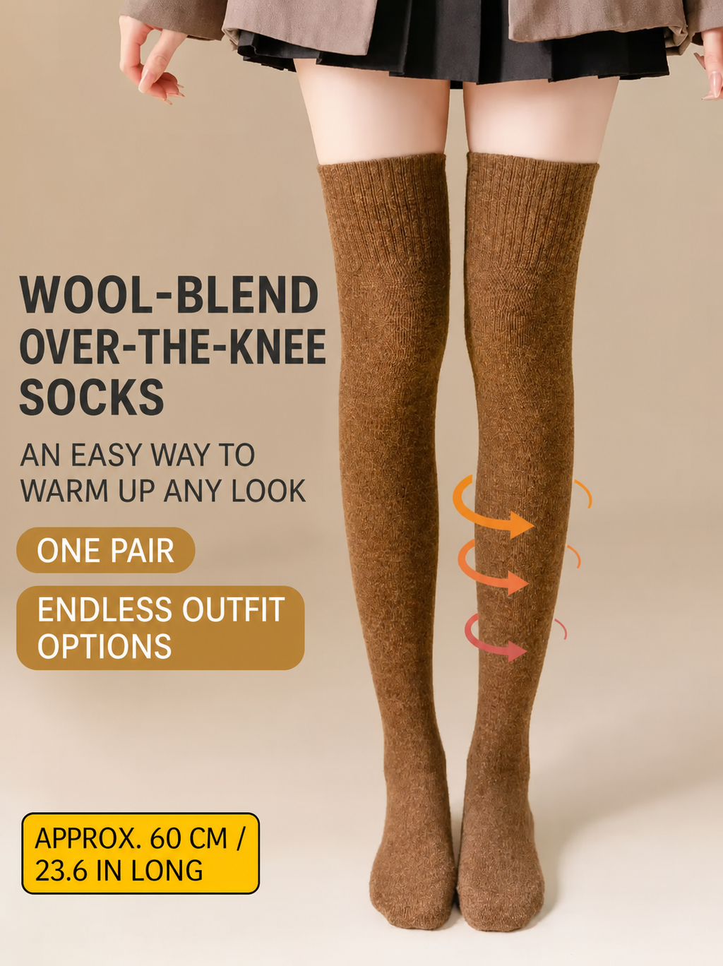 Women's over-the-knee socks with approximately 60 cm length