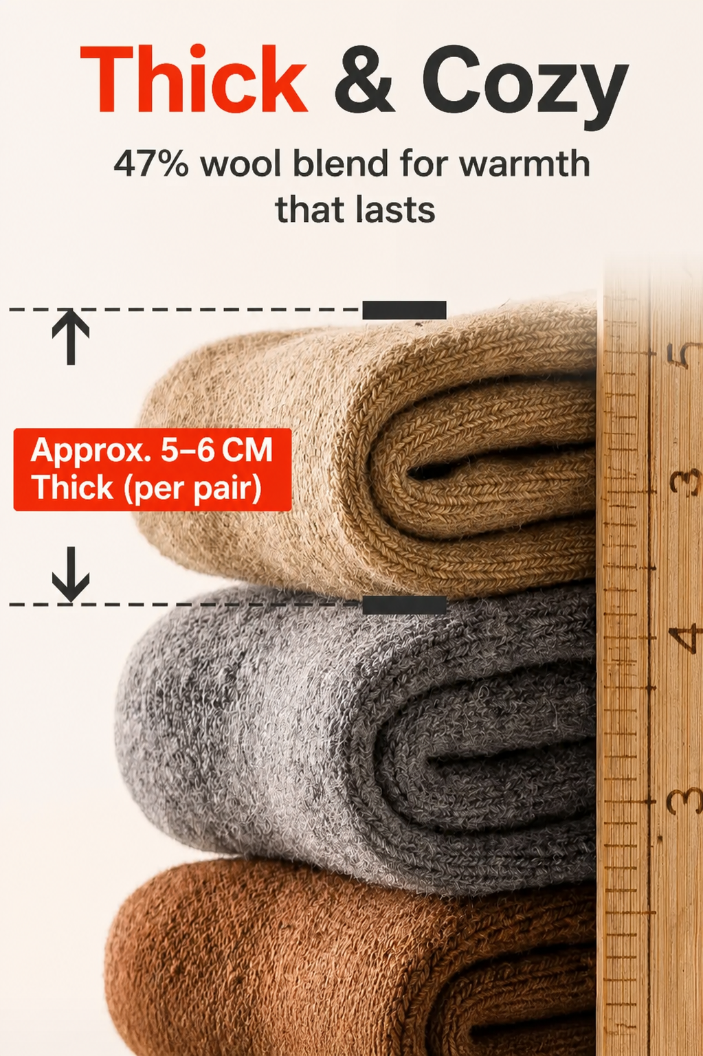 Soft ribbed cuff and terry interior details of winter socks