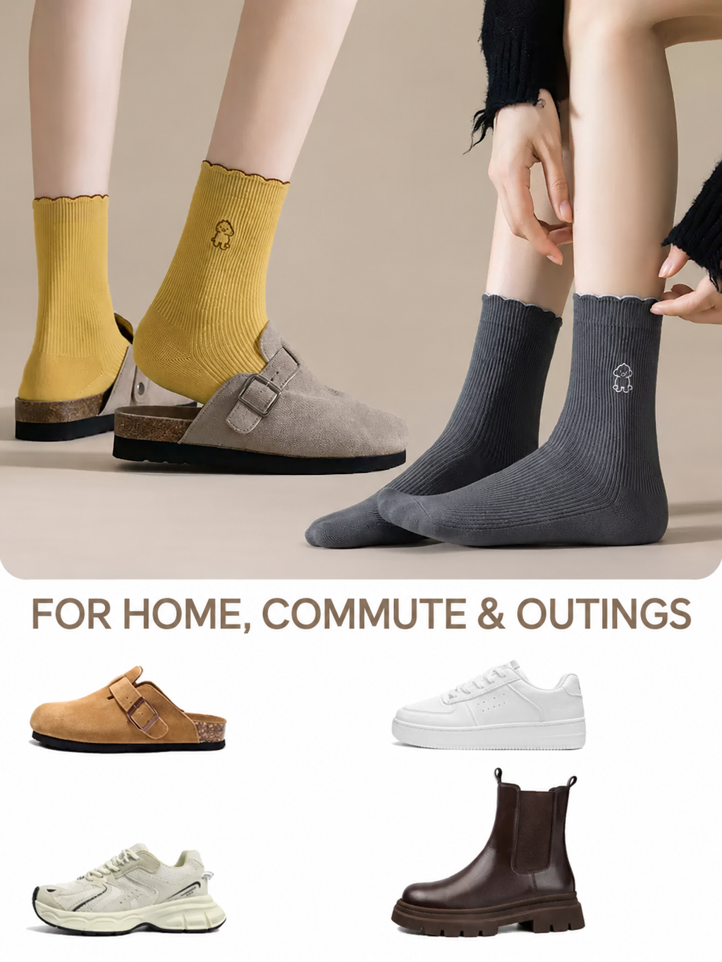 Women's five-pair embroidered sock set lifestyle image