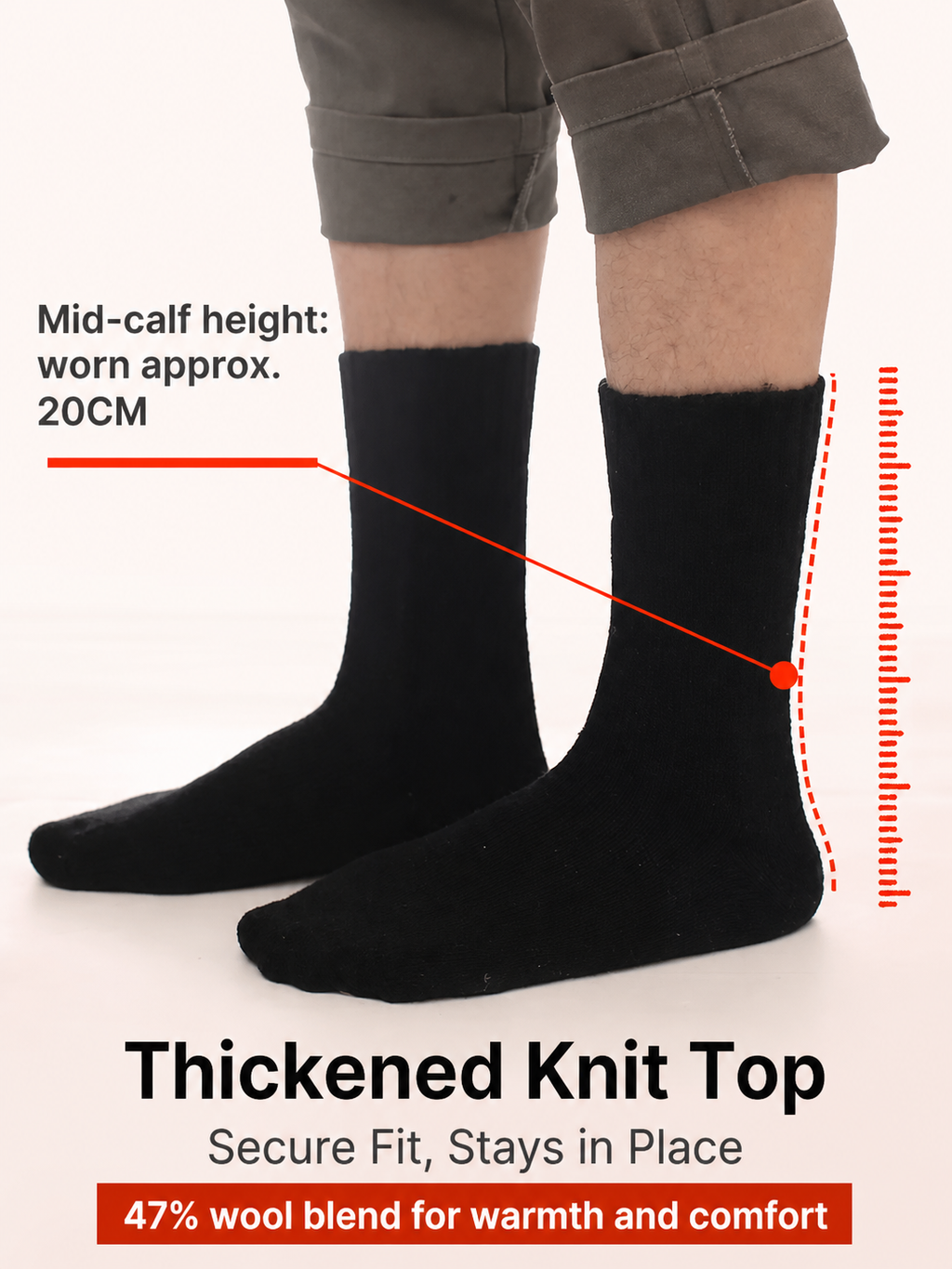Wool-blend mid-calf socks size and material details