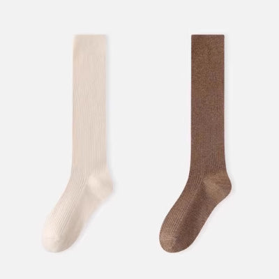 Women's Calf Socks - Premium Long Staple Cotton 2 Pairs Pack | Solid Color