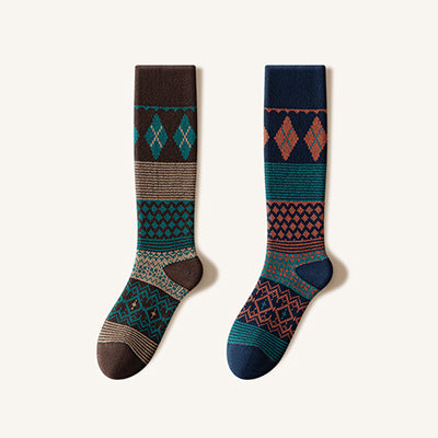 Women's Cotton Calf Tube Socks - Patterned Literary Style Winter Socks 2 Pack