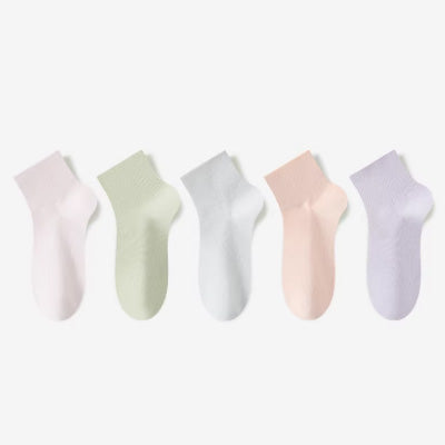 Women's Ankle Socks Long Staple Cotton 5 Pairs Solid Color