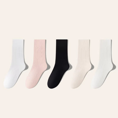 Women's Crew Socks - Premium Long Staple Cotton 5 Pairs Pack | Textured Solid Color