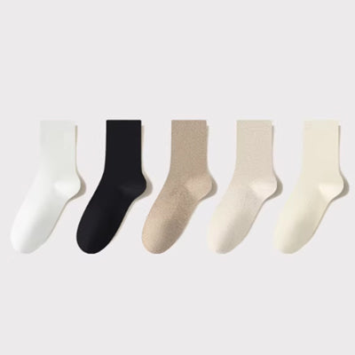 Women's Crew Socks Long Staple Cotton 5 Pairs Solid Color
