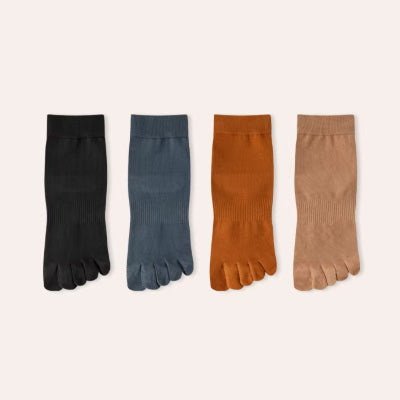 Women's Crew Socks Long Staple Cotton 4 Pairs Solid Color Five Finger Toe Socks
