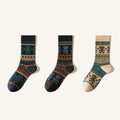 Women's Cotton Crew Socks - Patterned Literary Style Winter Socks 3 Pack