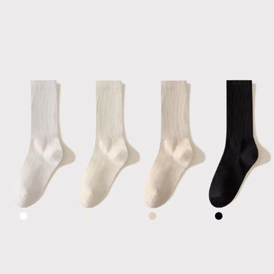 Women's Crew Socks Long Staple Cotton 4 Pairs Solid Color