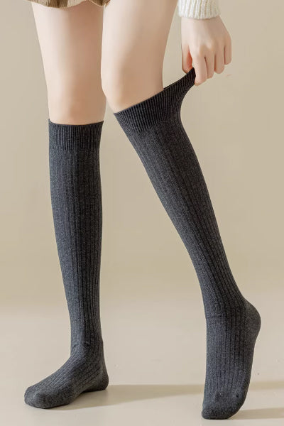 Women's Calf Socks Long Staple Cotton 3 Pairs Solid Color