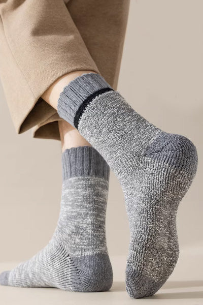 Men's Crew Socks Long Staple Cotton Thick Terry 3 Pairs Retro Marled