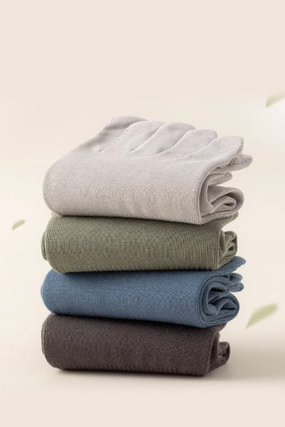 Men's Ankle Socks Long Staple Cotton 4 Pairs Toe Separator Solid Color
