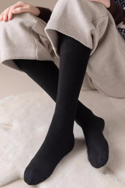 Women's Calf Socks - Premium Long Staple Cotton 2 Pairs Pack | Thick Terry Lined Solid Color