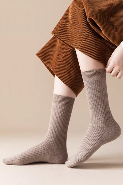 Women's Crew Socks Long Staple Cotton 5 Pairs Solid Color