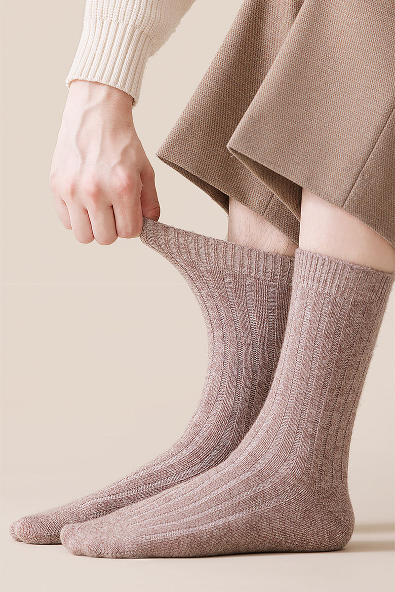 Men's Warm Wool Crew Socks - Lightweight Thermal Striped Winter Socks 3 Pack