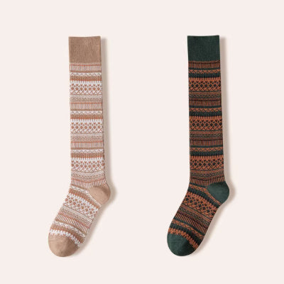 Women's Calf Socks Long Staple Cotton 2 Pairs Retro