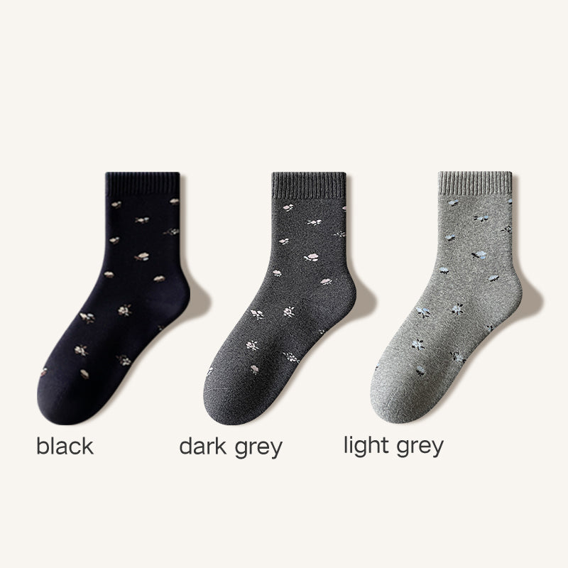 Women's Thick Warm Floral Crew Socks - Soft Cotton Winter Socks 3 Pack