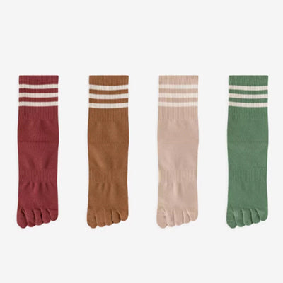 Women's Crew Socks Long Staple Cotton 4 Pairs Toe Separator Striped