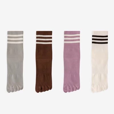 Women's Crew Socks Long Staple Cotton 4 Pairs Toe Separator Striped