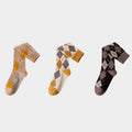 Women's Calf Socks Long Staple Cotton 3 Pairs Argyle Pattern