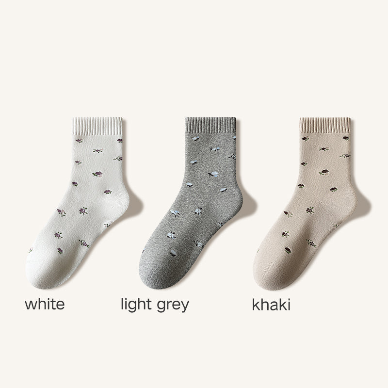 Women's Thick Warm Floral Crew Socks - Soft Cotton Winter Socks 3 Pack