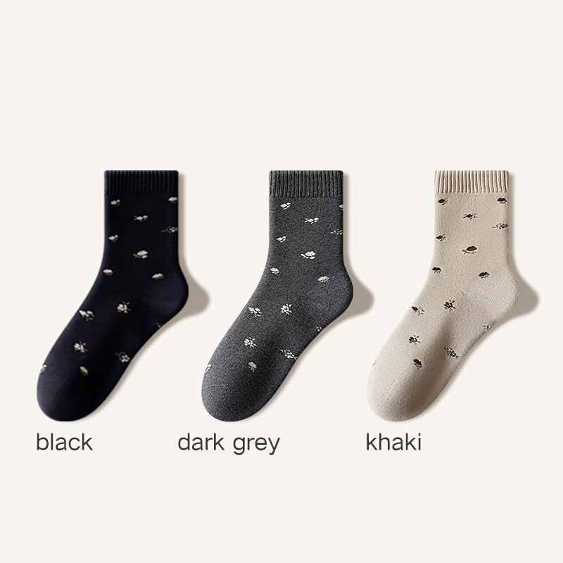 Women's Thick Warm Floral Crew Socks - Soft Cotton Winter Socks 3 Pack