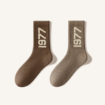 Women's Extra Thick Wool Crew Socks - Number Pattern Thermal Winter Socks 2 Pack