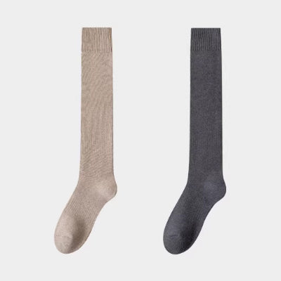 Women's Calf Socks - Premium Long Staple Cotton 2 Pairs Pack | Thick Terry Lined Solid Color