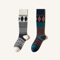 Women's Cotton Calf Tube Socks - Patterned Literary Style Winter Socks 2 Pack