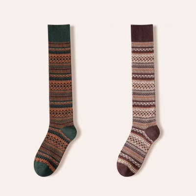 Women's Calf Socks Long Staple Cotton 2 Pairs Retro