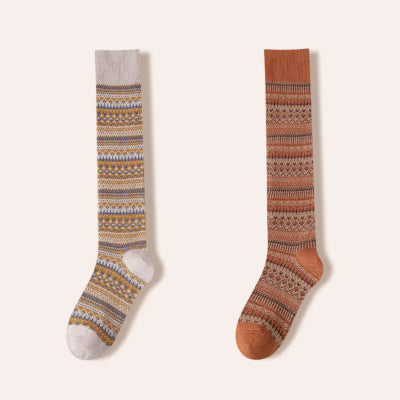 Women's Calf Socks Long Staple Cotton 2 Pairs Retro