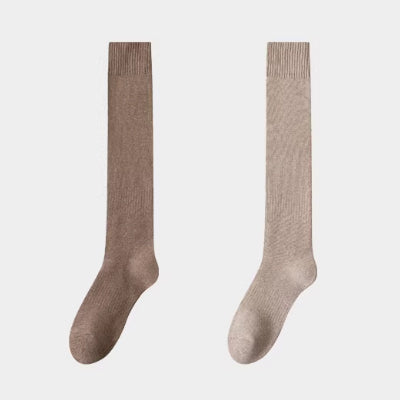 Women's Calf Socks - Premium Long Staple Cotton 2 Pairs Pack | Thick Terry Lined Solid Color