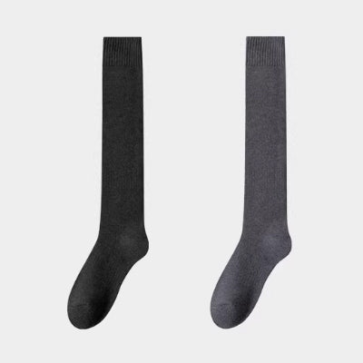 Women's Calf Socks - Premium Long Staple Cotton 2 Pairs Pack | Thick Terry Lined Solid Color