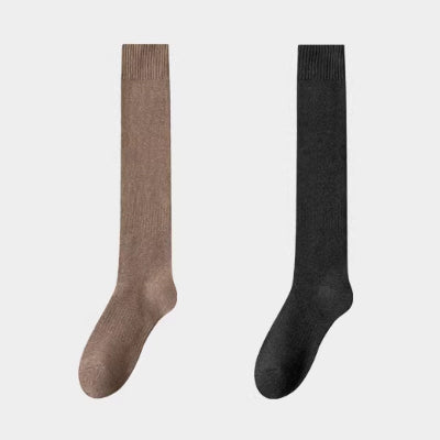 Women's Calf Socks - Premium Long Staple Cotton 2 Pairs Pack | Thick Terry Lined Solid Color