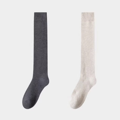 Women's Calf Socks - Premium Long Staple Cotton 2 Pairs Pack | Thick Terry Lined Solid Color