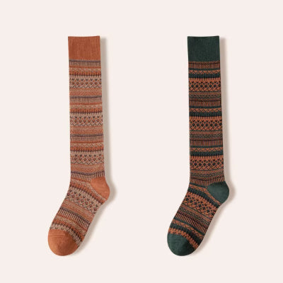 Women's Calf Socks Long Staple Cotton 2 Pairs Retro