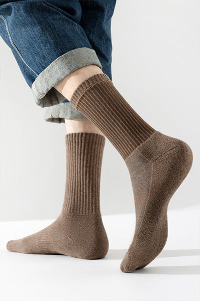 Men's Crew Socks Long Staple Cotton Winter Extra Thick Terry Lined 4 Pairs Thermal Solid Color