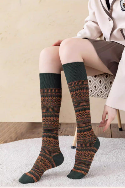 Women's Calf Socks Long Staple Cotton 2 Pairs Retro