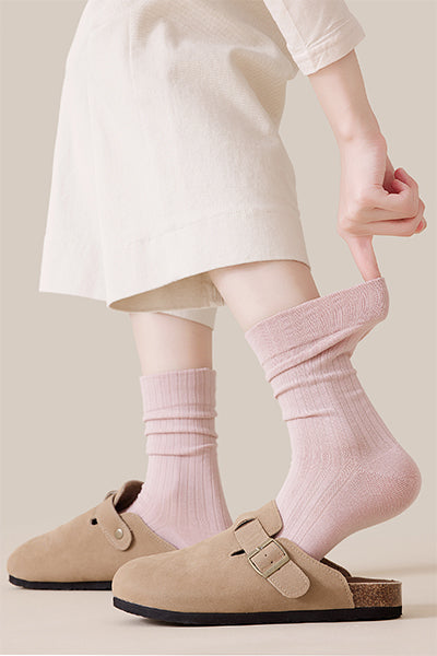 Women's Premium Cotton Crew Socks - Soft Textured Solid Color 5 Pack