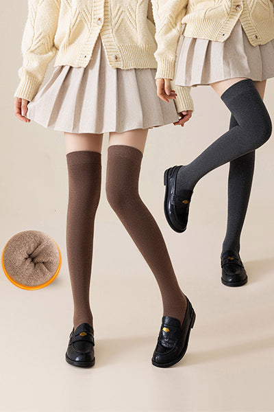 Women's Extra Thick Terry Lined Over-the-Knee Socks - Thermal Solid Color Winter Socks 2 Pack