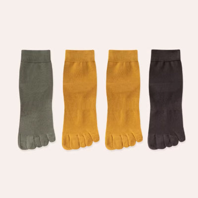 Men's Ankle Socks Long Staple Cotton 4 Pairs Toe Separator Solid Color
