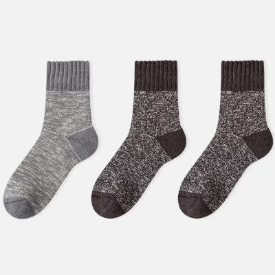 Men's Crew Socks Long Staple Cotton Thick Terry 3 Pairs Retro Marled