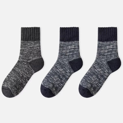 Men's Crew Socks Long Staple Cotton Thick Terry 3 Pairs Retro Marled