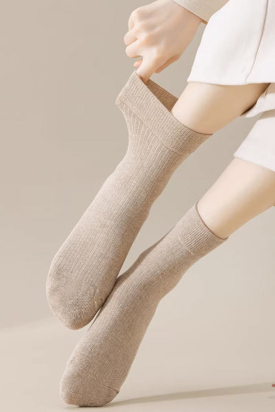 Women's Crew Socks Long Staple Cotton 5 Pairs Solid Color