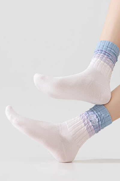 Women's Mid-Calf Sports Yoga Socks Long Staple Cotton Color Block Embroidery