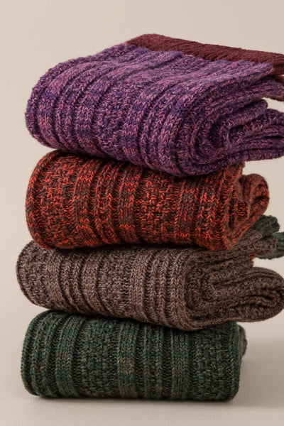 Women's Crew Socks Long Staple Cotton 3 Pairs Chunky Yarn Patterned Texture