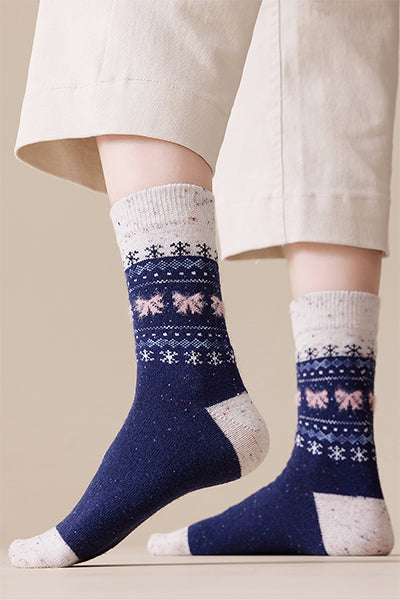 Women's Crew Socks Winter Wool 4 Pairs Patterned Knit Thermal