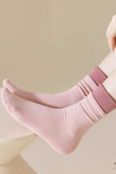 Women's Crew Socks Long Staple Cotton 4 Pairs Double-Layer Cuff